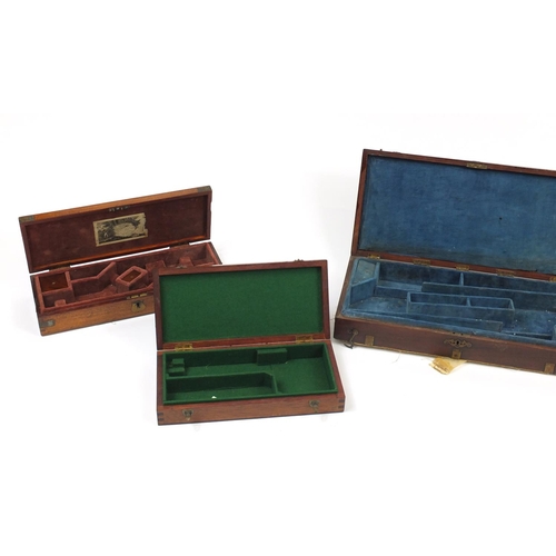 40A - Five early 19th century and later gun cases with fitted interiors including a brass bound  mahogany ... 