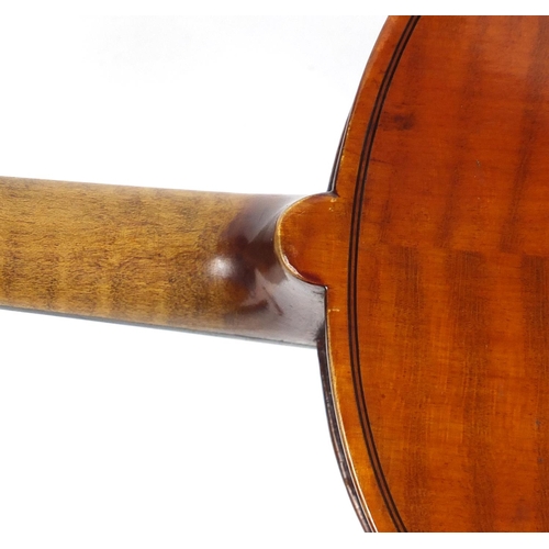 170 - Old wooden violin with bow and case, the violin bearing a label inscribed T Holmes Jun Carlisle Nov ... 