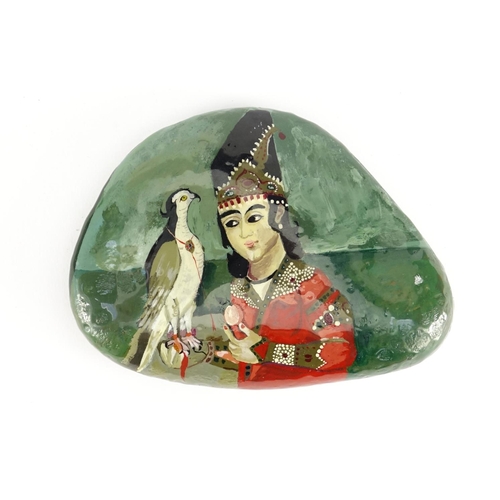 708 - Berrak Iscan, hand painted stone, signed to the reverse, 12cm wide