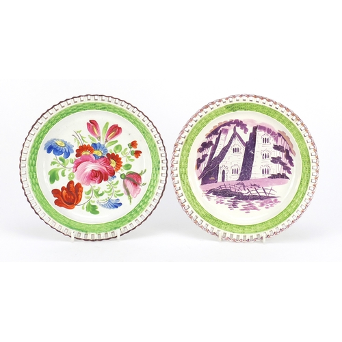 757 - Two early 19th century Swansea pottery plates with pierced rims including one hand painted with flow... 