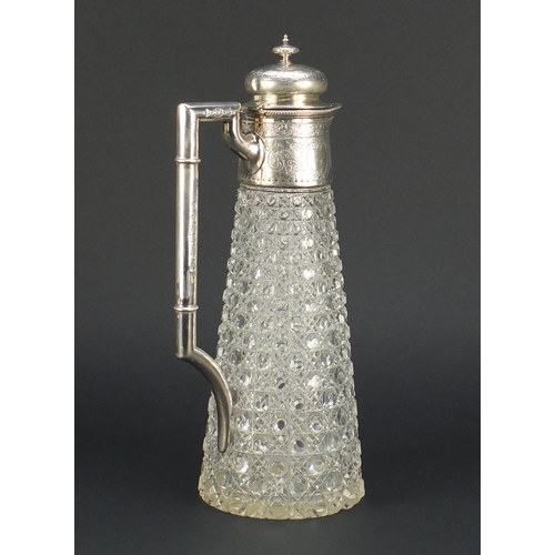864 - Victorian silver mounted cut glass claret jug by Atkin Brothers, Sheffield 1886, 31cm high