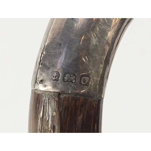 160 - Silver topped walking stick with ducks head design handle, Birmingham hallmarks, 90cm in length