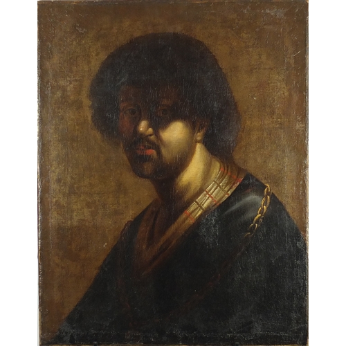 1249 - Head and shoulders portrait of a man, Old Master oil on canvas, unframed 74.5cm x 58.5cm