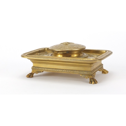 19 - 19th century French Ormolu desk inkwell with blue glass liner by Ferdinard by Barbedienne decorated ... 