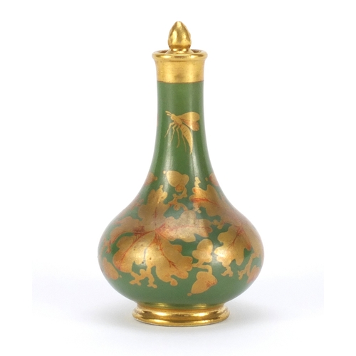 762 - Early 19th century Bloor Derby scent bottle with stopper, hand painted with insects above acorns and... 