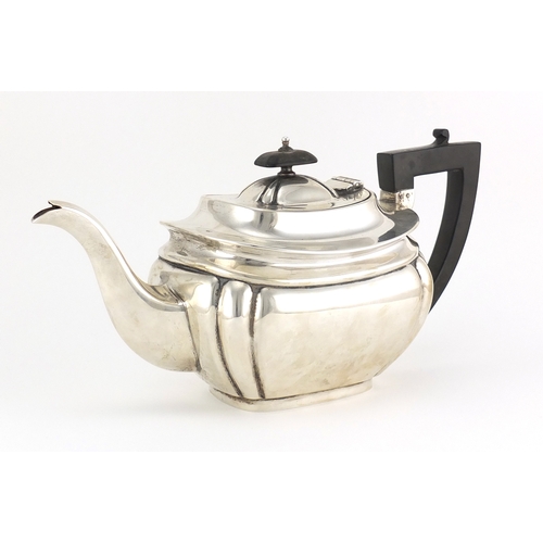 861 - Silver teapot with ebonised handle and knop by Viners Ltd, Sheffield 1936, 30.5cm in length, 765.8g