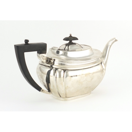 861 - Silver teapot with ebonised handle and knop by Viners Ltd, Sheffield 1936, 30.5cm in length, 765.8g