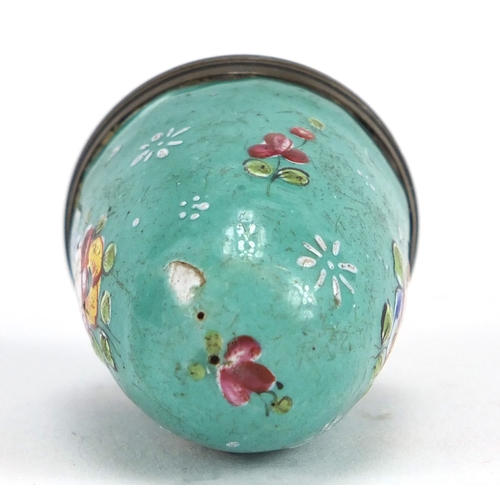 44 - 18th century Bilston enamel nutmeg grater hand painted with flowers, 5cm high