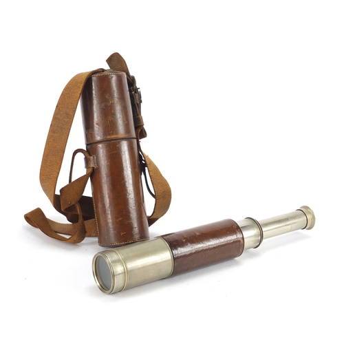 66 - Victorian leather bound four drawer telescope by A Rofs of London, dated December 25th 1861, 20.5cm ... 