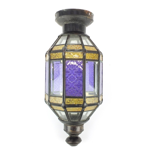 705 - Moroccan pendant light fitting with bevelled and coloured glass panels, 38.5cm high