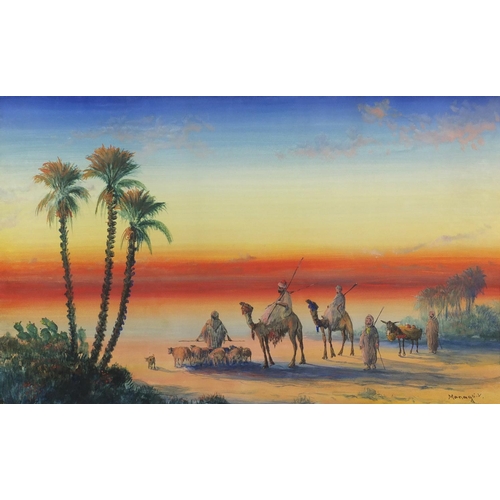 1452 - Vincent Manago - Arabs in a desert, watercolour, mounted unframed, 67cm x 41cm