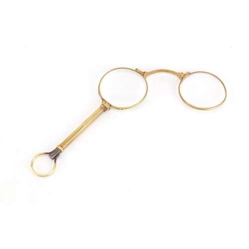 100 - Pair of unmarked gold folding lorgnette's by Dixey & Sons of London, 12cm in length when closed, 26.... 