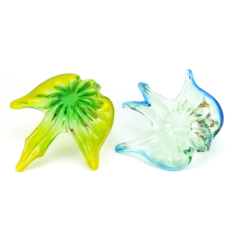2179 - Two Murano style colourful glass bird dishes, the largest 25cm in length
