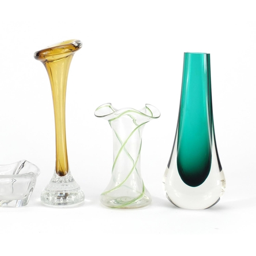 2346 - Five items of Art glass to include a smoked Holmegaard minuet glass vase art nouveau trailed vase an... 