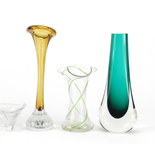 2346 - Five items of Art glass to include a smoked Holmegaard minuet glass vase art nouveau trailed vase an... 