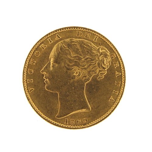 236 - Victoria Young Head 1869 shield back sovereign