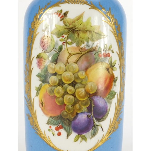 783 - 19th century Sèvres style jewelled vase, finely hand painted with panels of fruit and flowers within... 