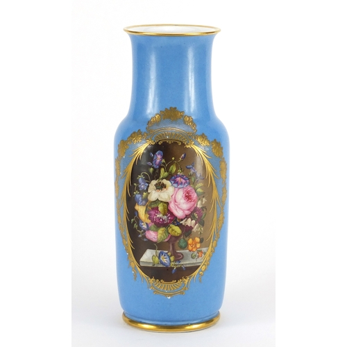 783 - 19th century Sèvres style jewelled vase, finely hand painted with panels of fruit and flowers within... 
