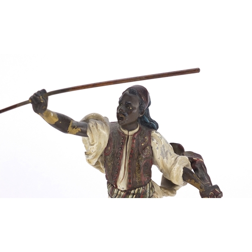 5 - Franz Xaver Bergmann, large Austrian cold painted bronze figure of an Arab huntsman, impressed marks... 