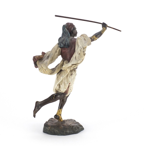 5 - Franz Xaver Bergmann, large Austrian cold painted bronze figure of an Arab huntsman, impressed marks... 