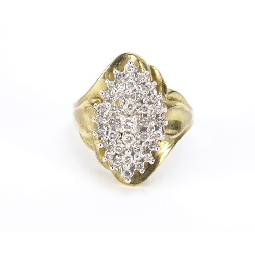 1005 - 9ct gold diamond cluster cocktail ring, size Q, 4.2g