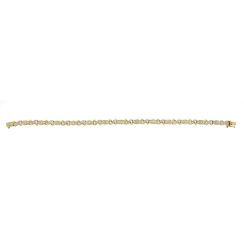 2834 - 9ct two tone gold diamond bracelet, 18cm in length, 7.4g
