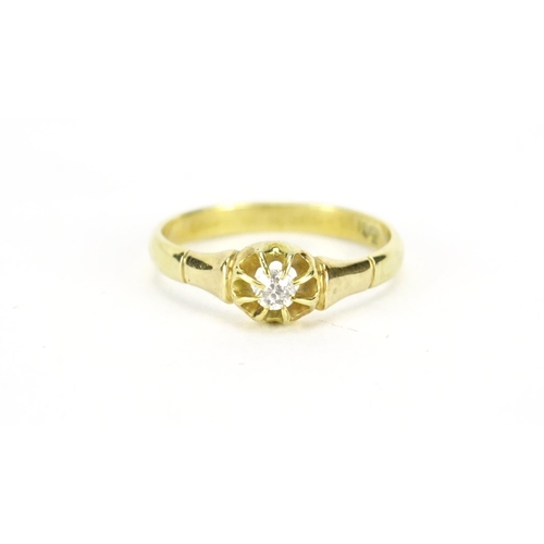 2810 - 18ct gold diamond solitaire ring, size Q, 3.4g