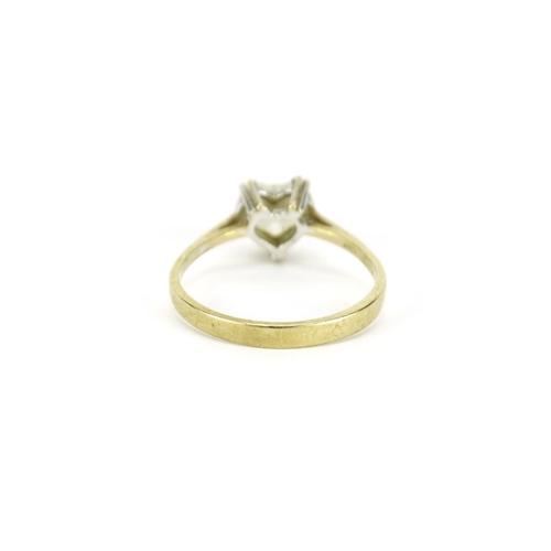 2791 - 9ct gold clear stone love heart ring, size O, 1.8g