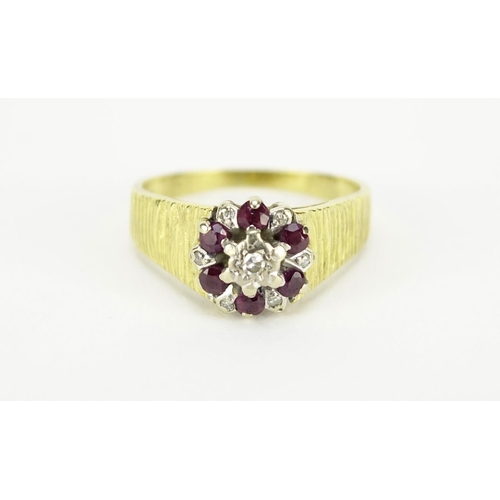 2821 - 18ct gold ruby and diamond ring, size P, 4.7g