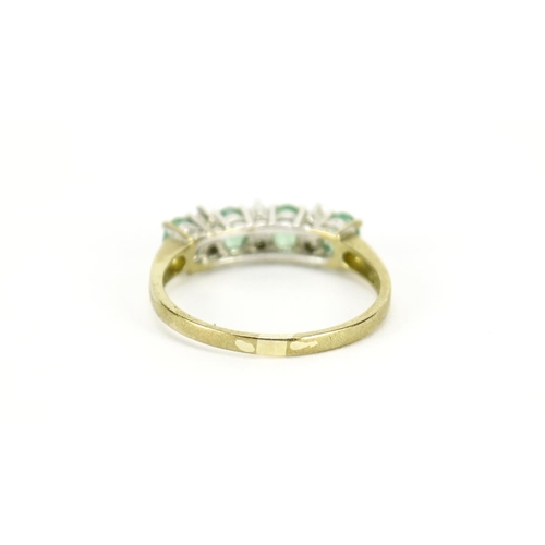2819 - 9ct gold emerald and diamond ring, size O, 2.0g