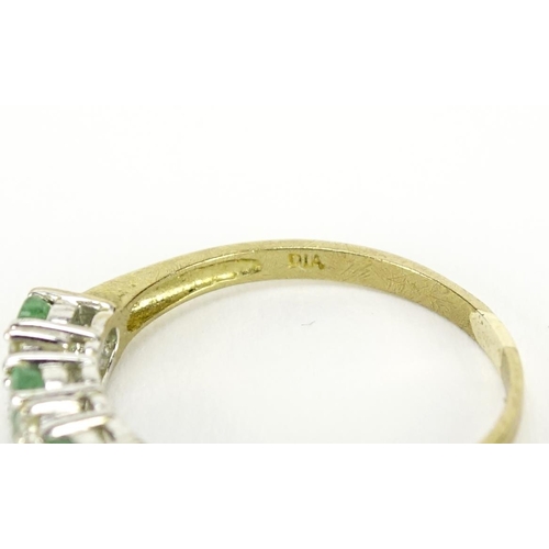 2819 - 9ct gold emerald and diamond ring, size O, 2.0g