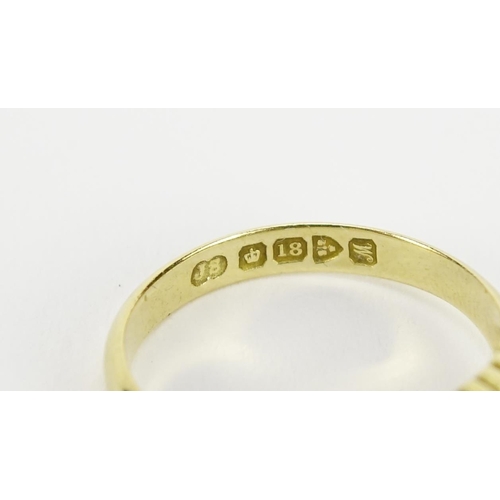 2804 - 18ct gold diamond five stone ring, Chester 1912, size O, 3.0g
