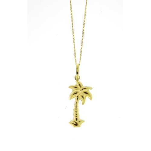 2807 - 18ct gold palm tree pendant on an 18ct gold necklace, the pendant 3cm in length, 2.7g