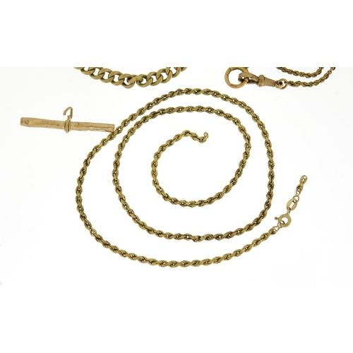 2794 - Broken 9ct gold jewellery including a rope twist necklace and T-bar pendant, 17.0g