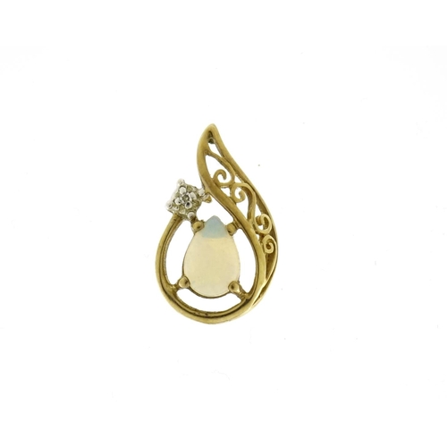 2831 - 9ct gold opal and diamond pendant, 1.8cm in length, 1.0g
