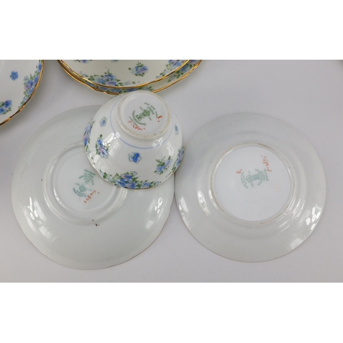 2433 - Crown Staffordshire teaware including teapot, trio's and a sandwich plate, the teapot 14.5cm high