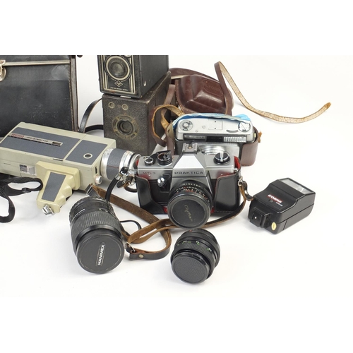 632 - Vintage and later cameras, lenses and accessories including Praktica, Pentax, Tokina and Canon