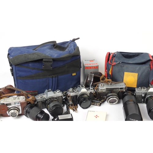 632 - Vintage and later cameras, lenses and accessories including Praktica, Pentax, Tokina and Canon