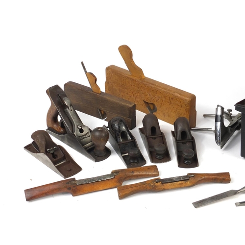 690 - Vintage tools including woodworking planes and chisels