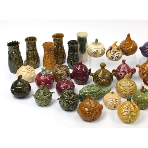 608 - Large collection of novelty face pot jars including Raymond pottery, Hornsea and Sylvac