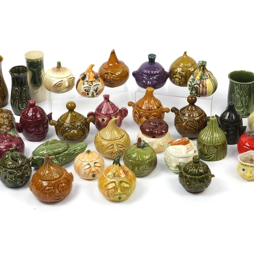 608 - Large collection of novelty face pot jars including Raymond pottery, Hornsea and Sylvac