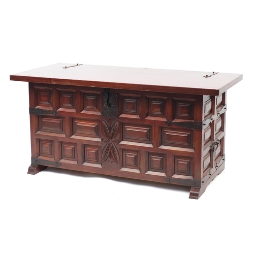 47 - Stained wood coffer with hinged lid, 53cm H x 110cm W x 50cm D