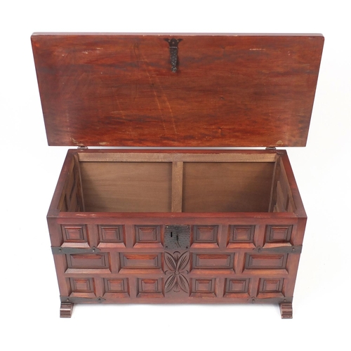 47 - Stained wood coffer with hinged lid, 53cm H x 110cm W x 50cm D
