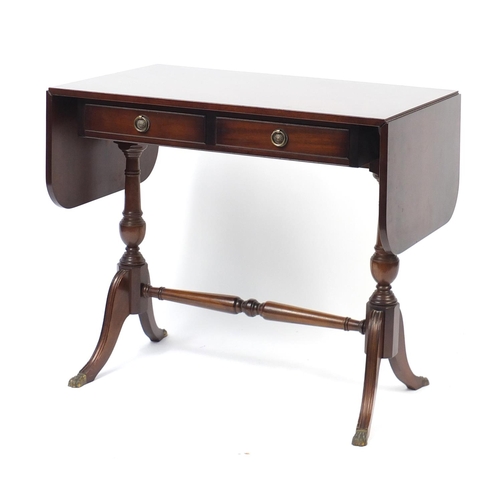 46 - Regency style mahogany sofa table with two drawers, 74cm H x 84cm W x 51cm D