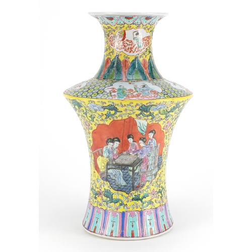 2235 - Chinese porcelain vase hand painted with figures and flowers, iron red character marks to the base, ... 