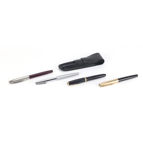 2563 - Four fountain pens including a Parker Duofold and two Schaeffer's, one with gold nib