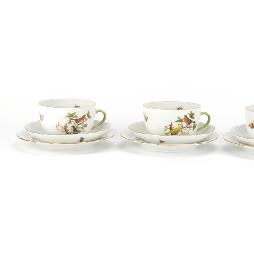 2356 - Four Herand of Hungary trio's each hand painted in the Rothschild bird pattern, each cup 5.5cm high