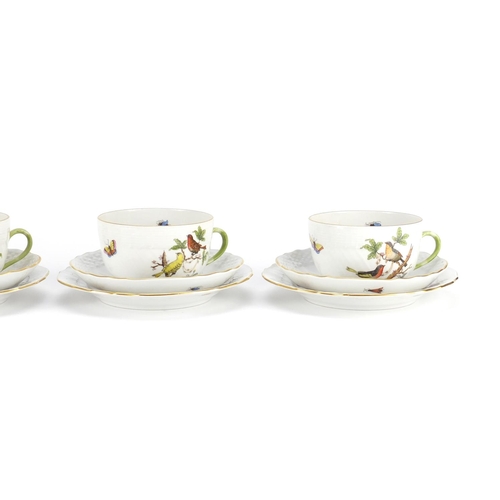 2356 - Four Herand of Hungary trio's each hand painted in the Rothschild bird pattern, each cup 5.5cm high