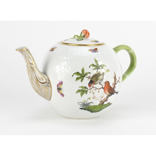 2188 - Herend of Hungary porcelain teapot hand painted in the Rothschild bird pattern, 17cm high