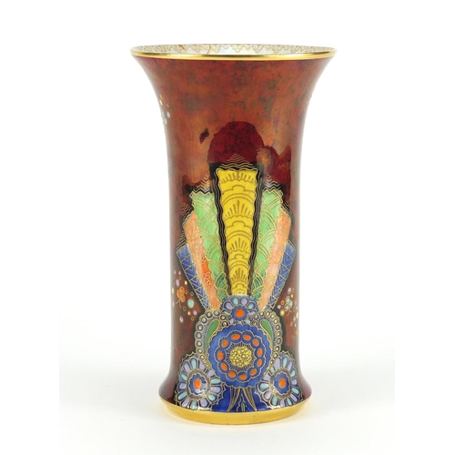 2244 - Carlton Ware vase hand painted in the fan pattern, paper label to the base, 21cm high
